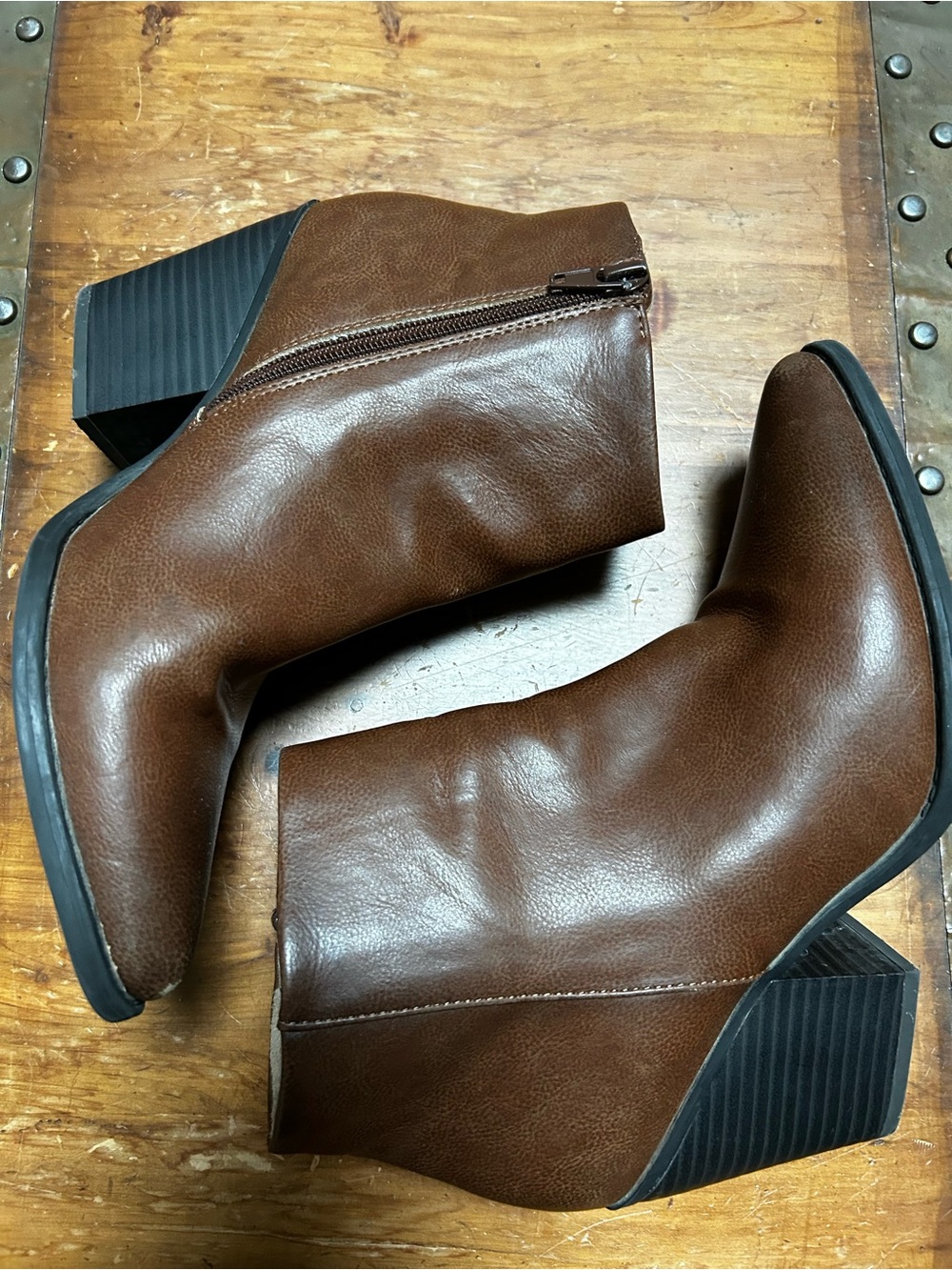 Brown Women's Ankle Booties with Block Heel